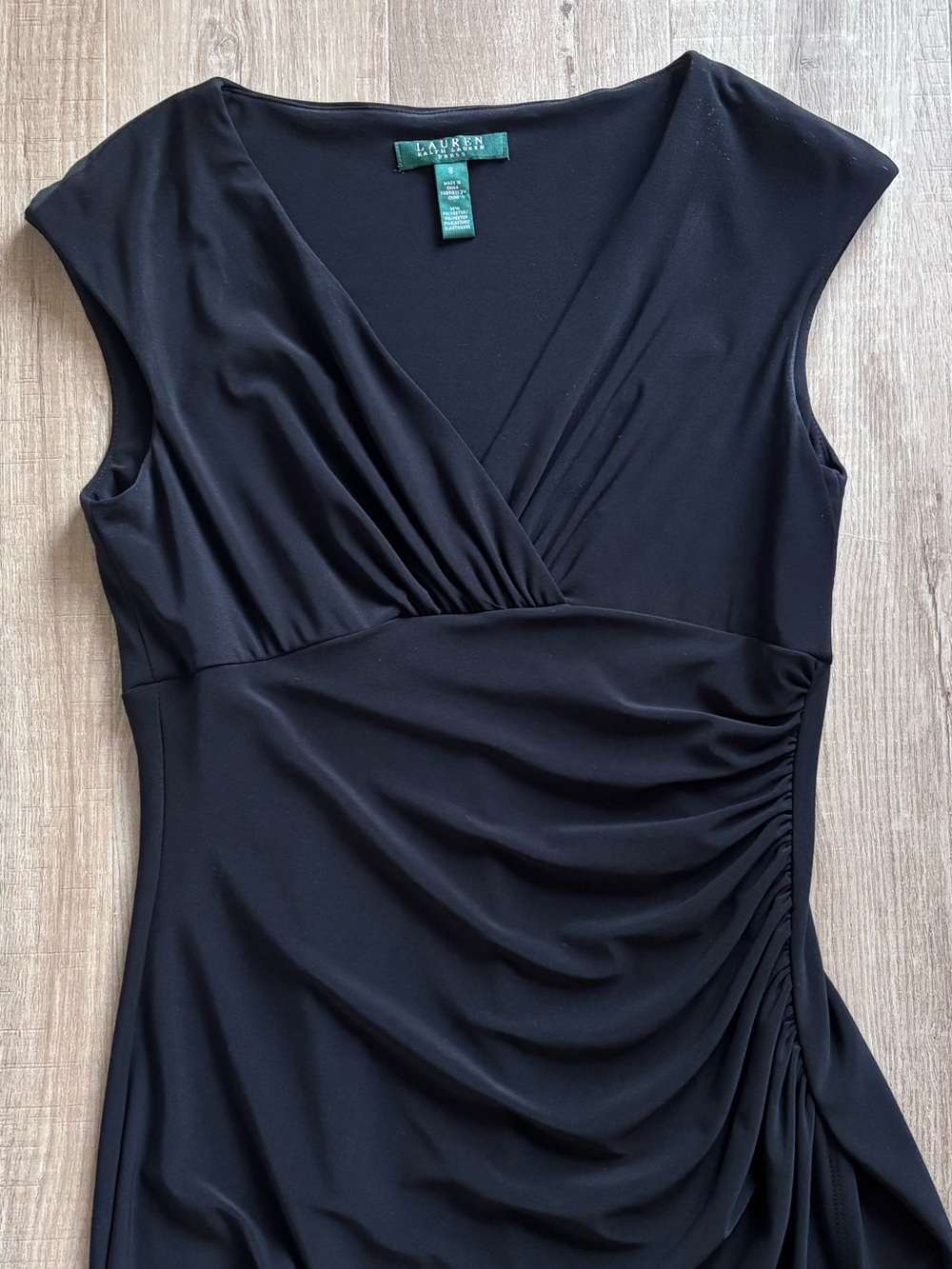 Ralph Lauren V-Neck Sleevless Drapey Dress in Black - Picture 2 of 6